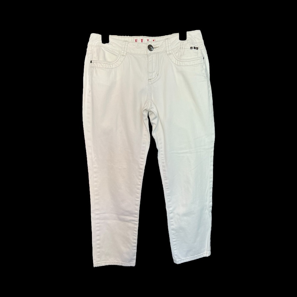 🆕 🤍 NWOT ELLE White Mid-Rise Straight Leg Jeans w/ Embroidered Pockets | Sz 8